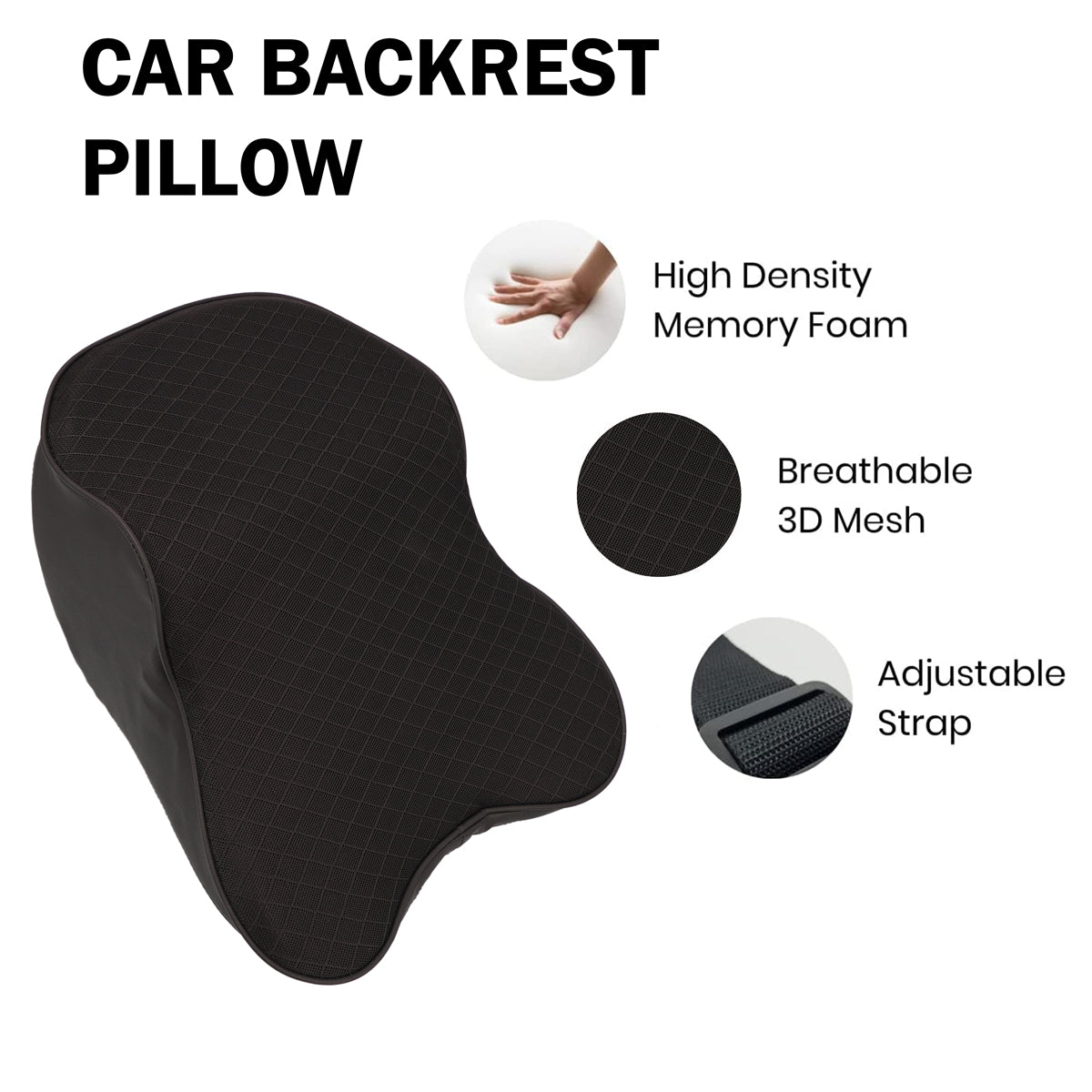 The Writershub Long Headrest Memory Foam Cushion – Ergonomic Neck Support for Car & Office (Black)