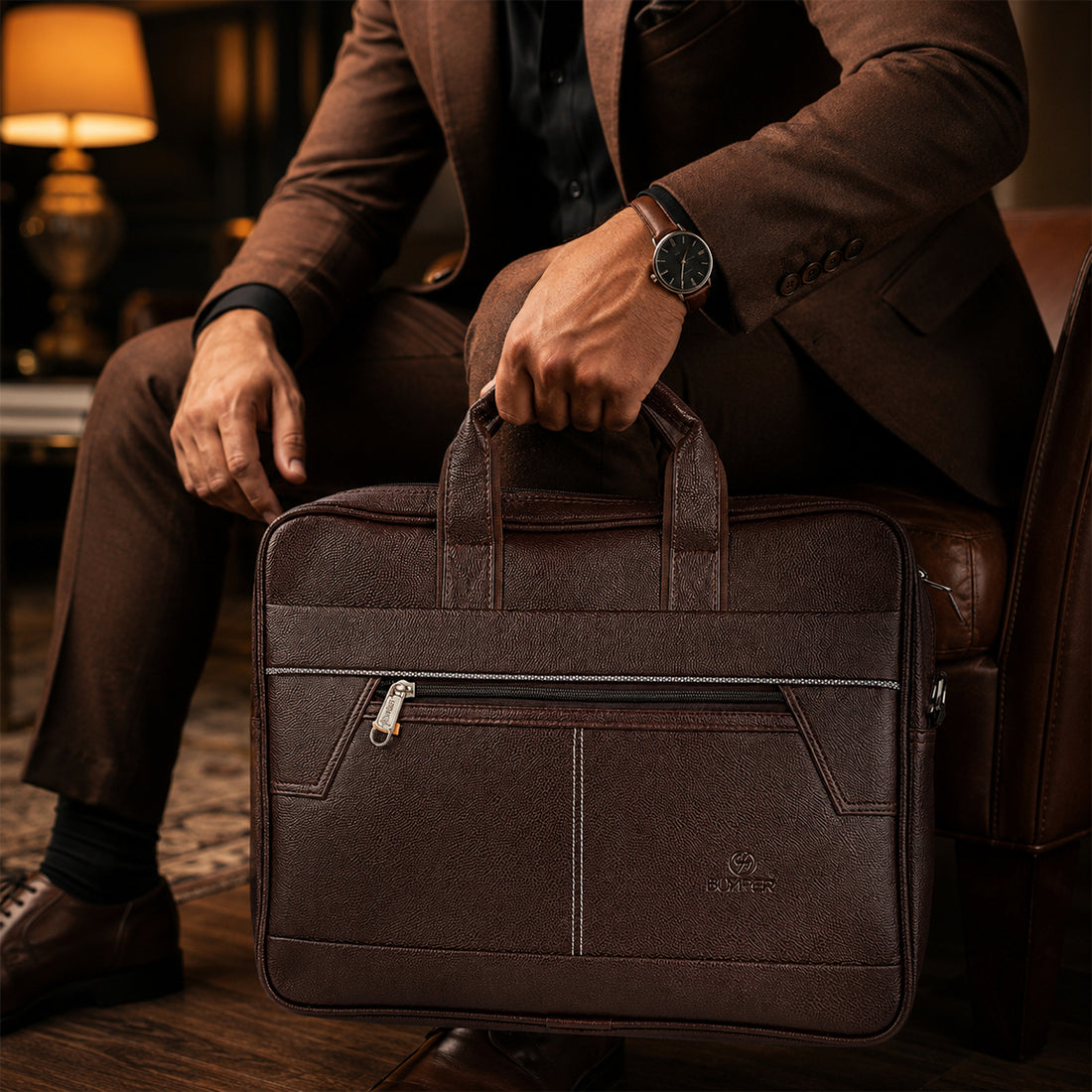 The Writershub Premium Brown Leather Office Laptop Bag
