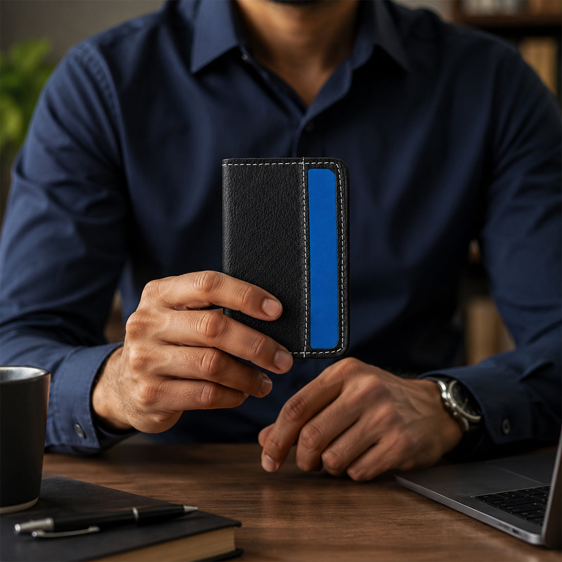 The Writershub Black with Silver Leather Card Holder Wallet