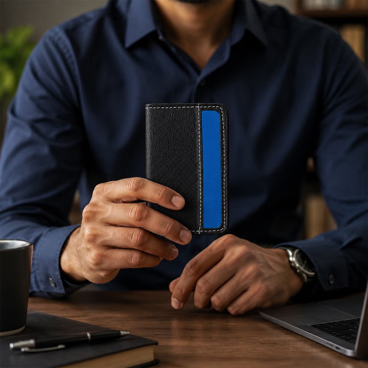 The Writershub Black with Silver Leather Card Holder Wallet