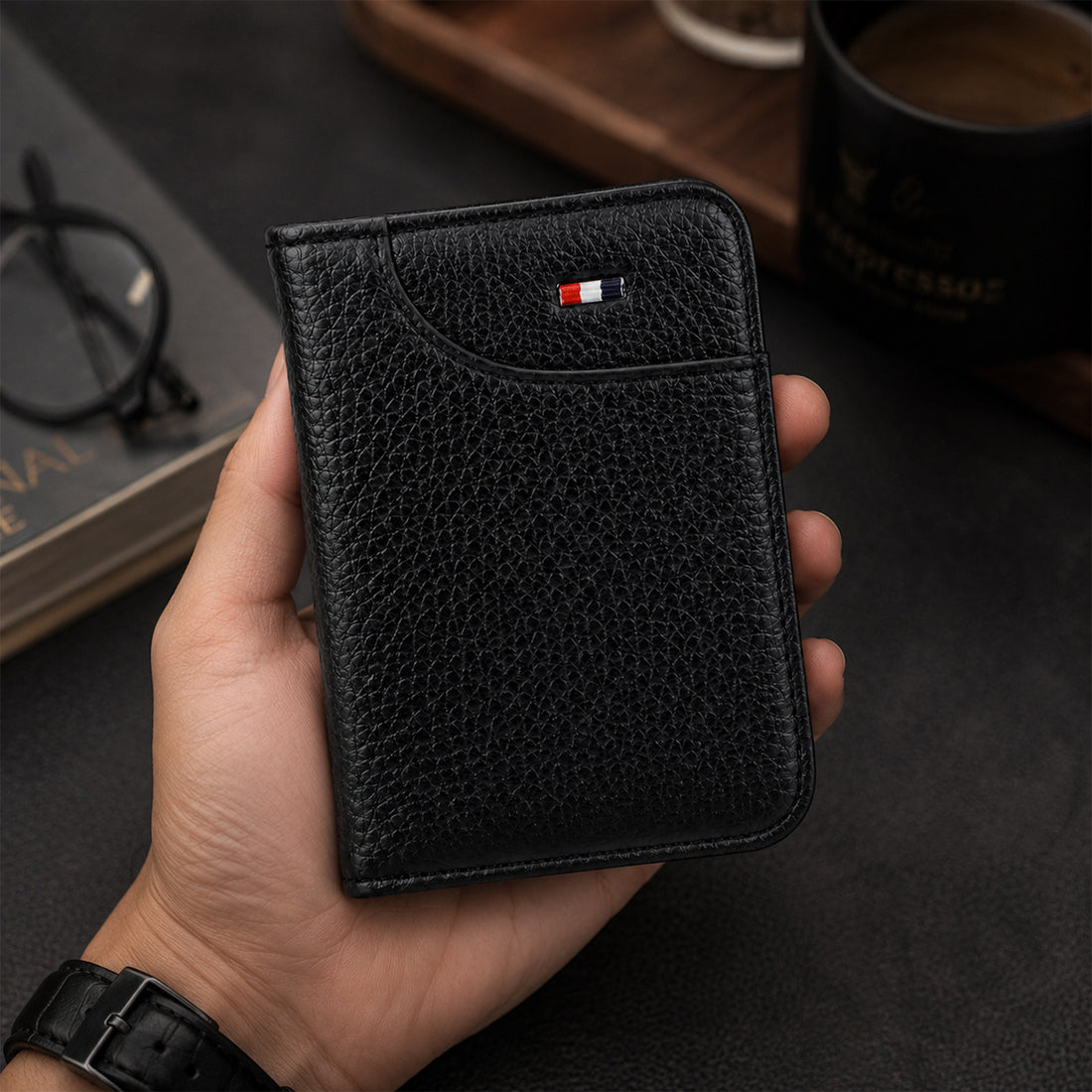 Black Leather Card Holder Wallet – Slim Multi-Card Organizer