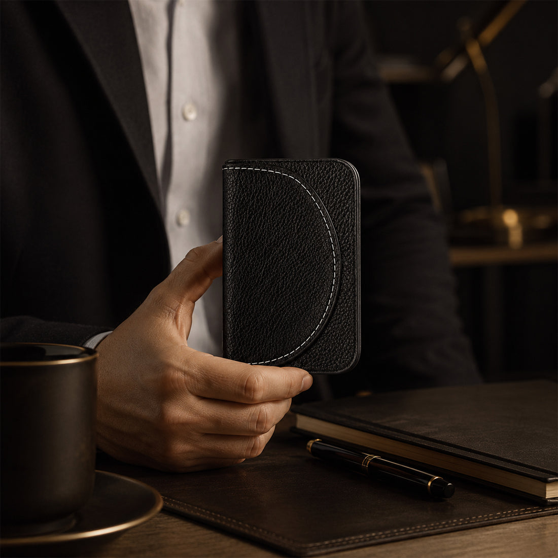 The Writershub Black Leather Card Wallet