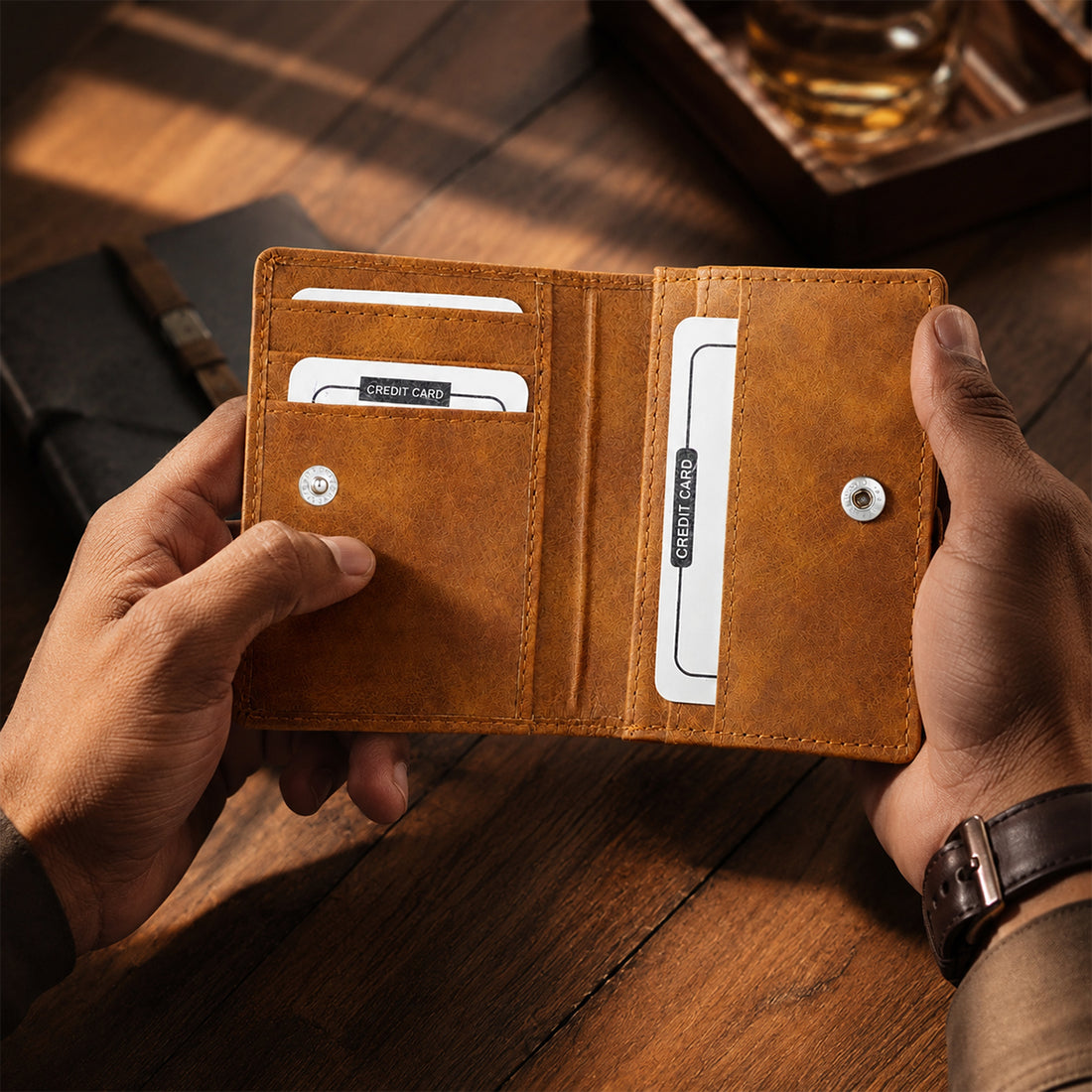 Brown Leather Bi‑Fold Wallet for Men