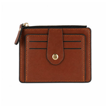 Brown Leather Wallet with Zipper Closure