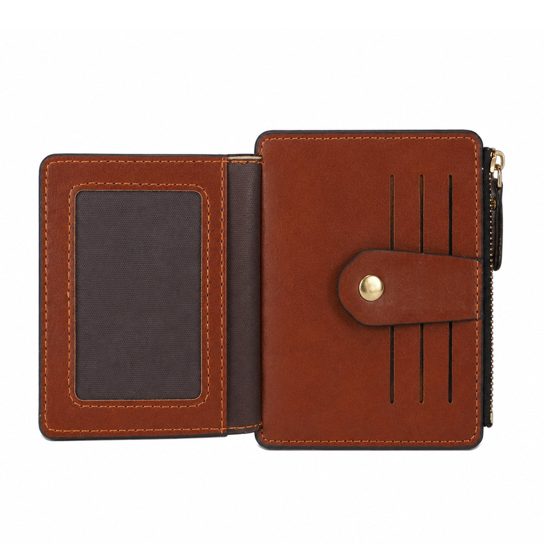 Brown Leather Wallet with Zipper Closure