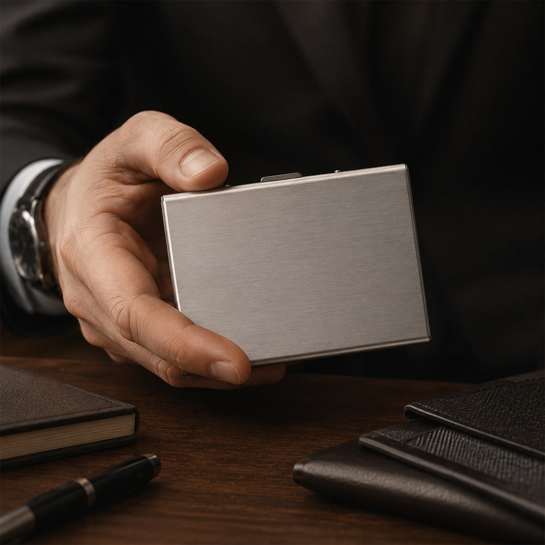 The Writershub Chrome Visiting Card Holder with Accordion Design