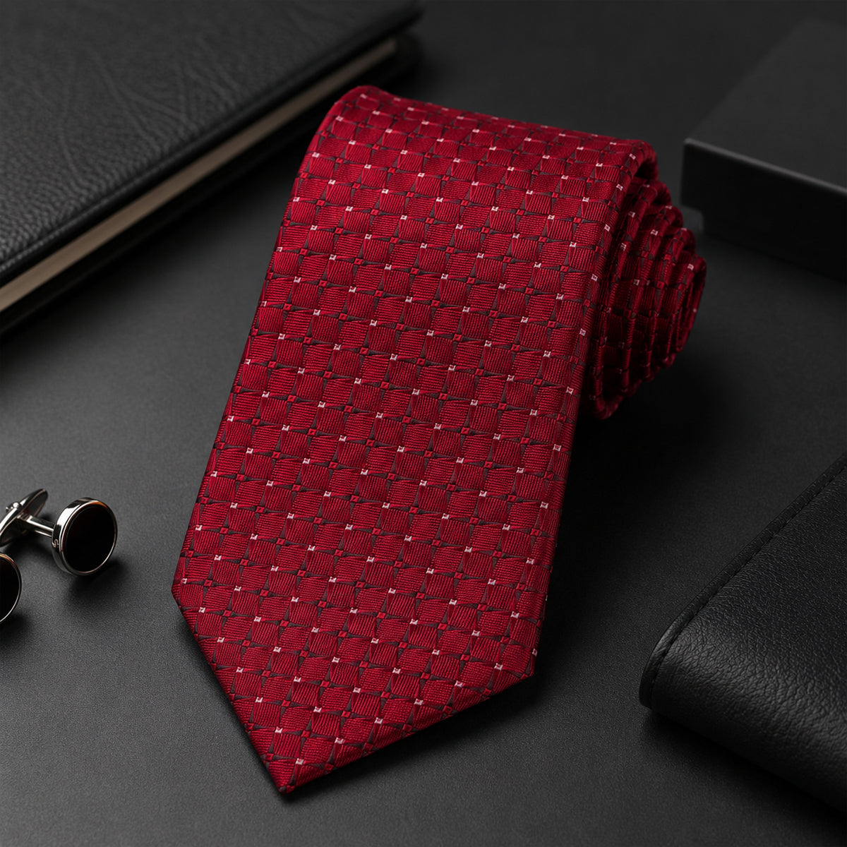 The Writershub Maroon Geometric Pattern Necktie