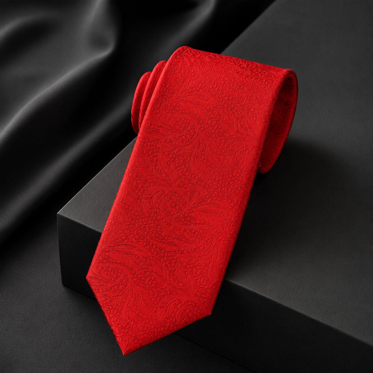 The Writershub Red Leaf Motif Pattern Necktie