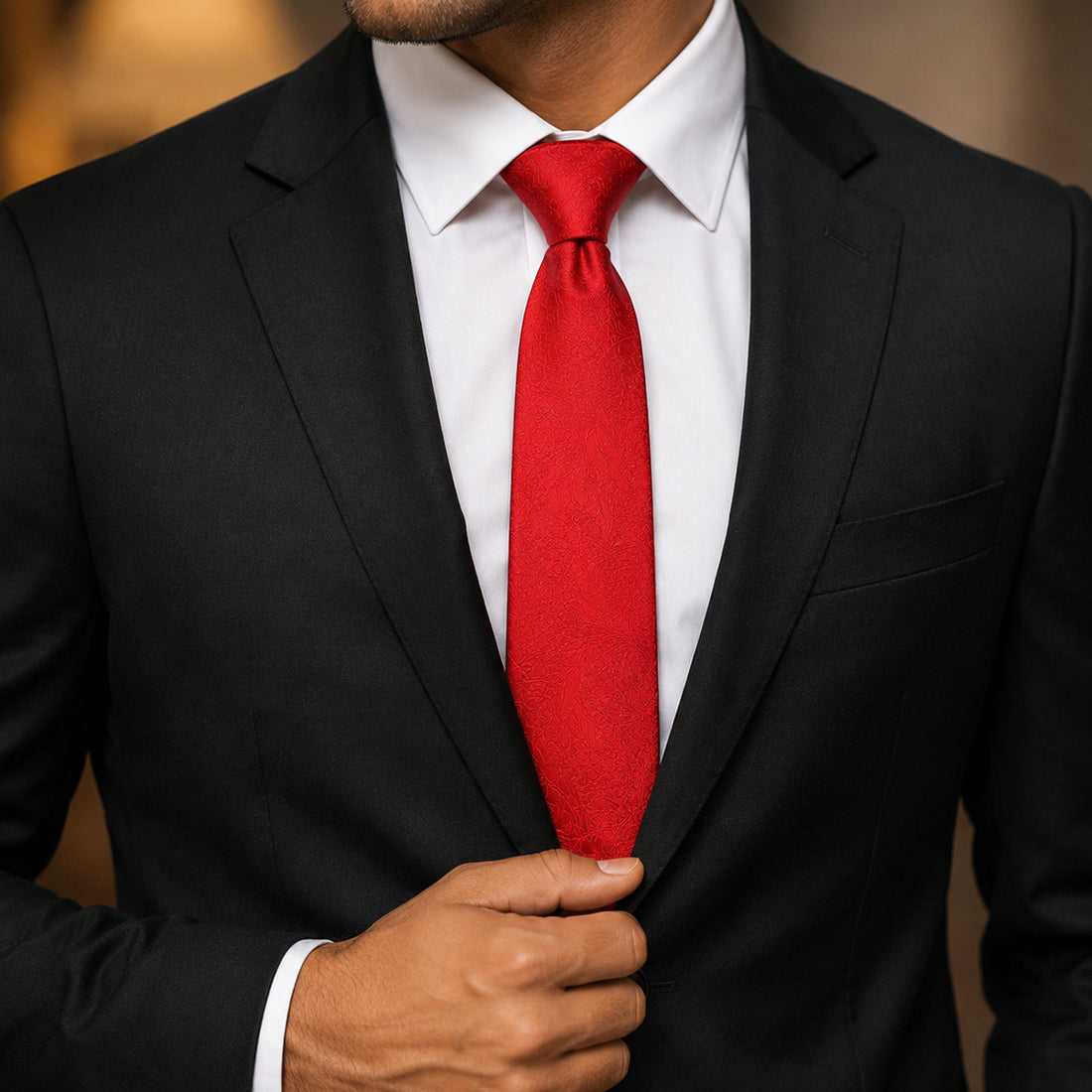 The Writershub Red Leaf Motif Pattern Necktie