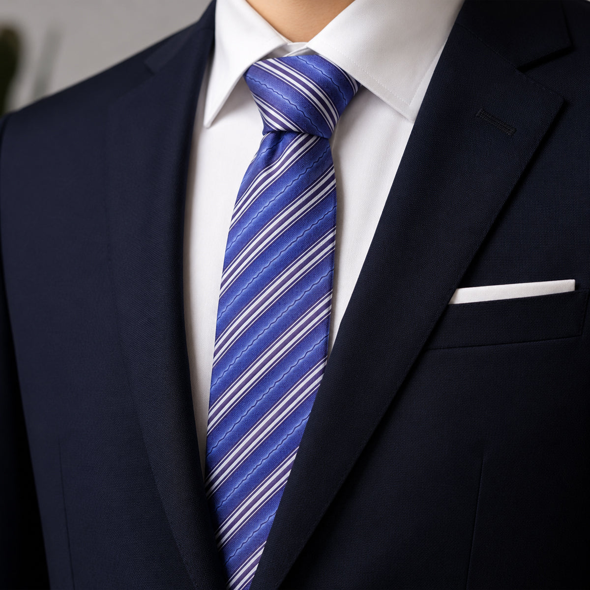 Writershub Blue and White Striped Necktie - 100% Polyester, 71cm