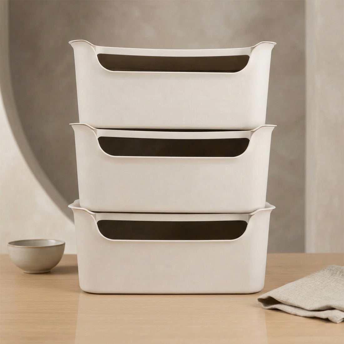 Stash Stackable Lidded Plastic Storage Bins (3 Pcs Set) - Grey