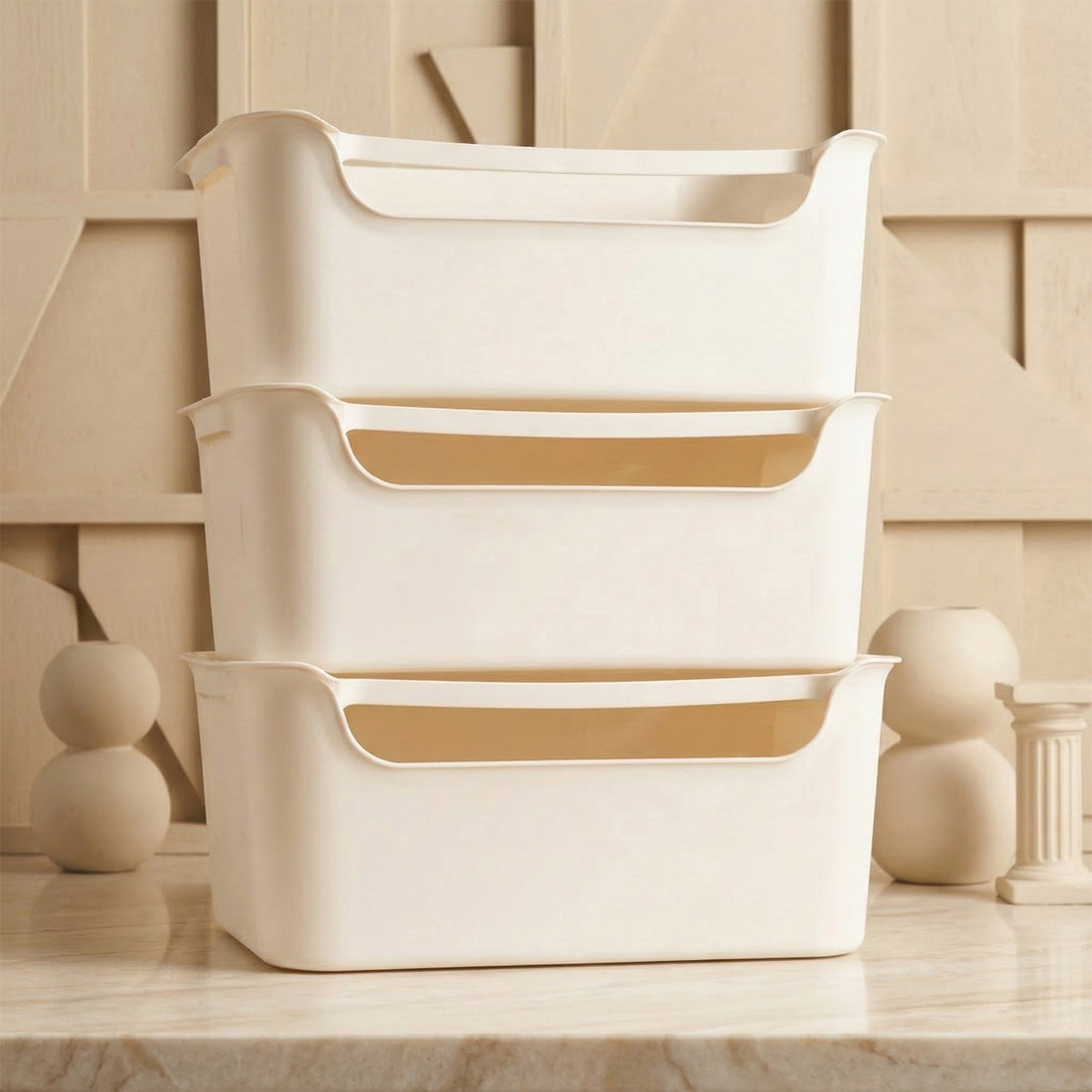 Stash Stackable Lidded Plastic Storage Bins (3 Pcs Set) - White