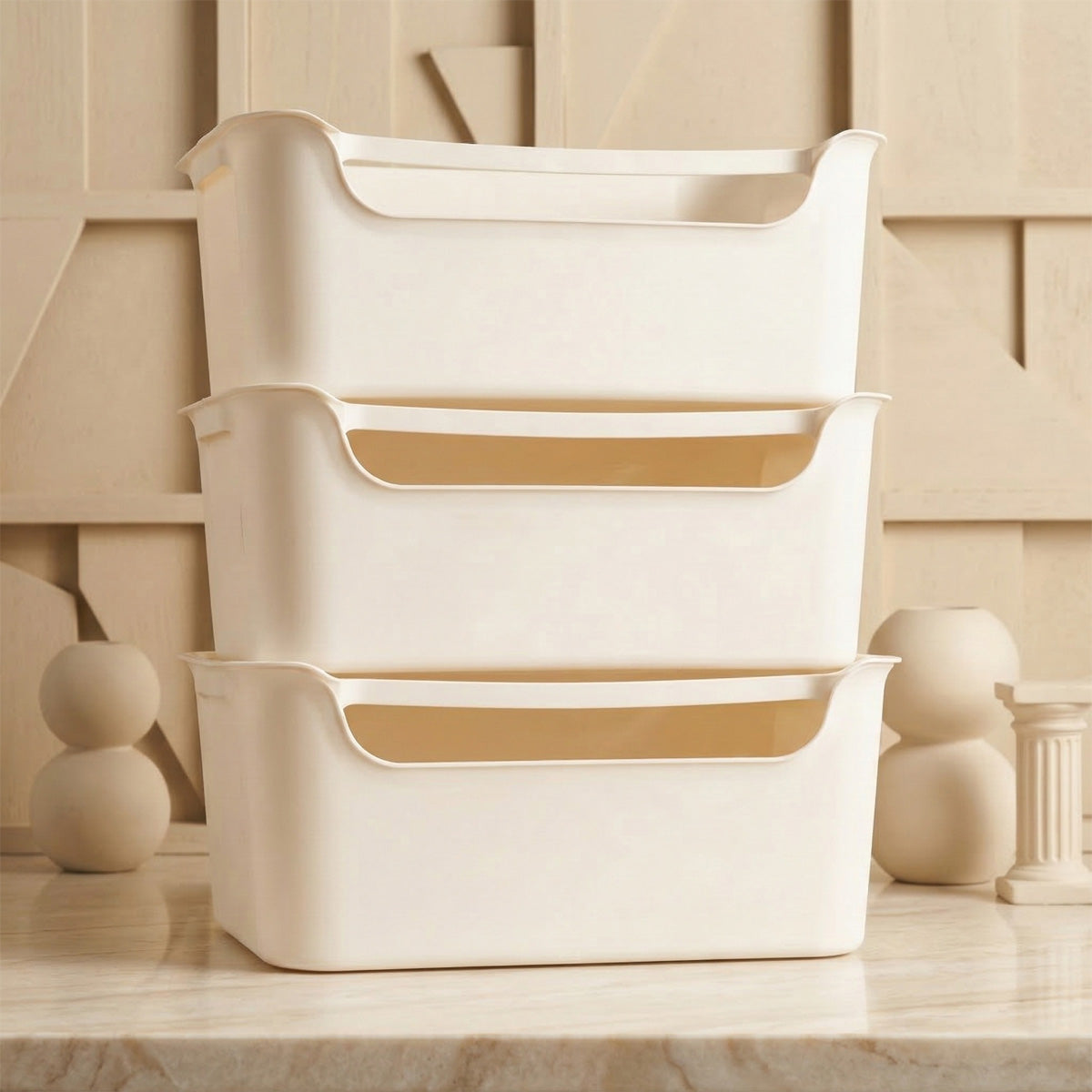 Stash Stackable Lidded Plastic Storage Bins (3 Pcs Set) - White