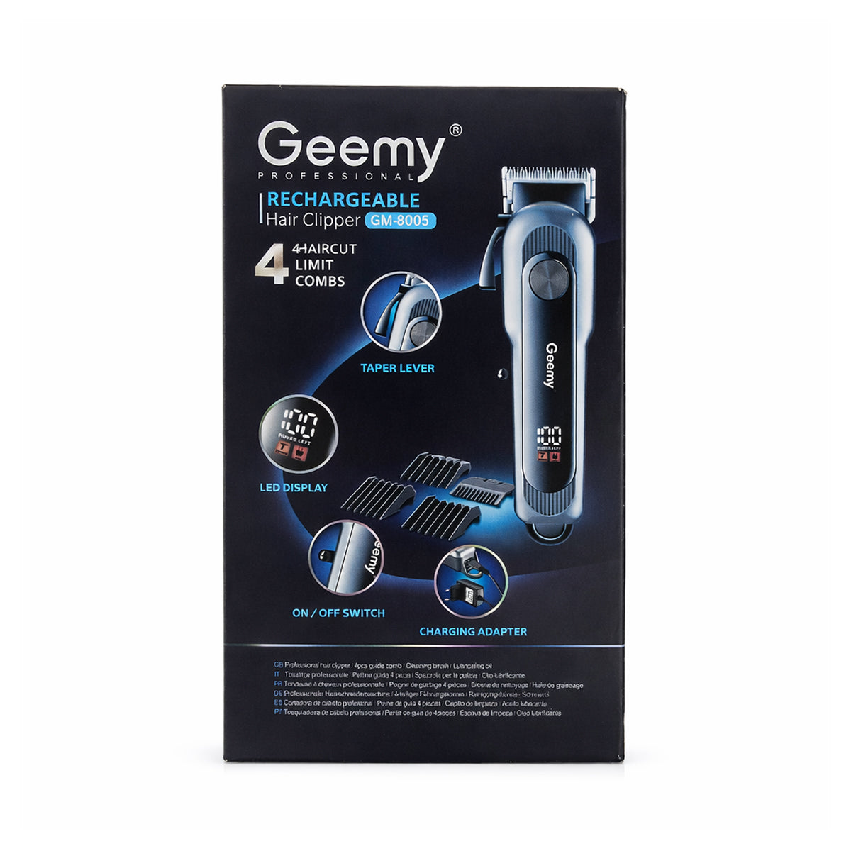Geemy GM-6080 Professional Rechargeable Hair Clipper - Grey, 200 Min Runtime