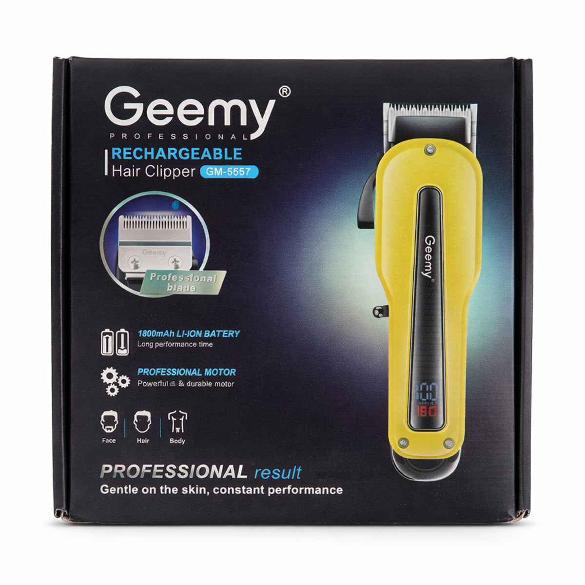 Geemy GM-6671 Professional Rechargeable Hair Clipper - Yellow, 120 Min Runtime