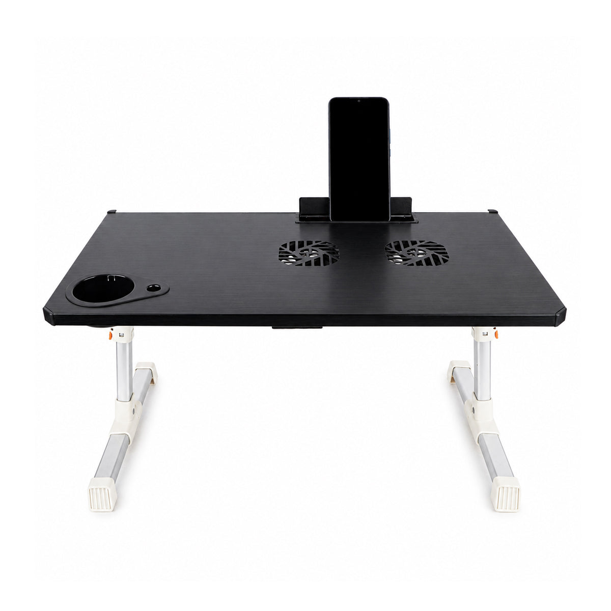 Portable Foldable Aluminum Laptop Desk with Dual USB Cooling Fans – Adjustable Height | The Writershub.in | Black