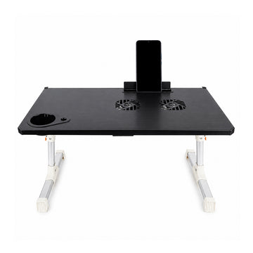 Portable Foldable Aluminum Laptop Desk with Dual USB Cooling Fans – Adjustable Height | The Writershub.in | Black