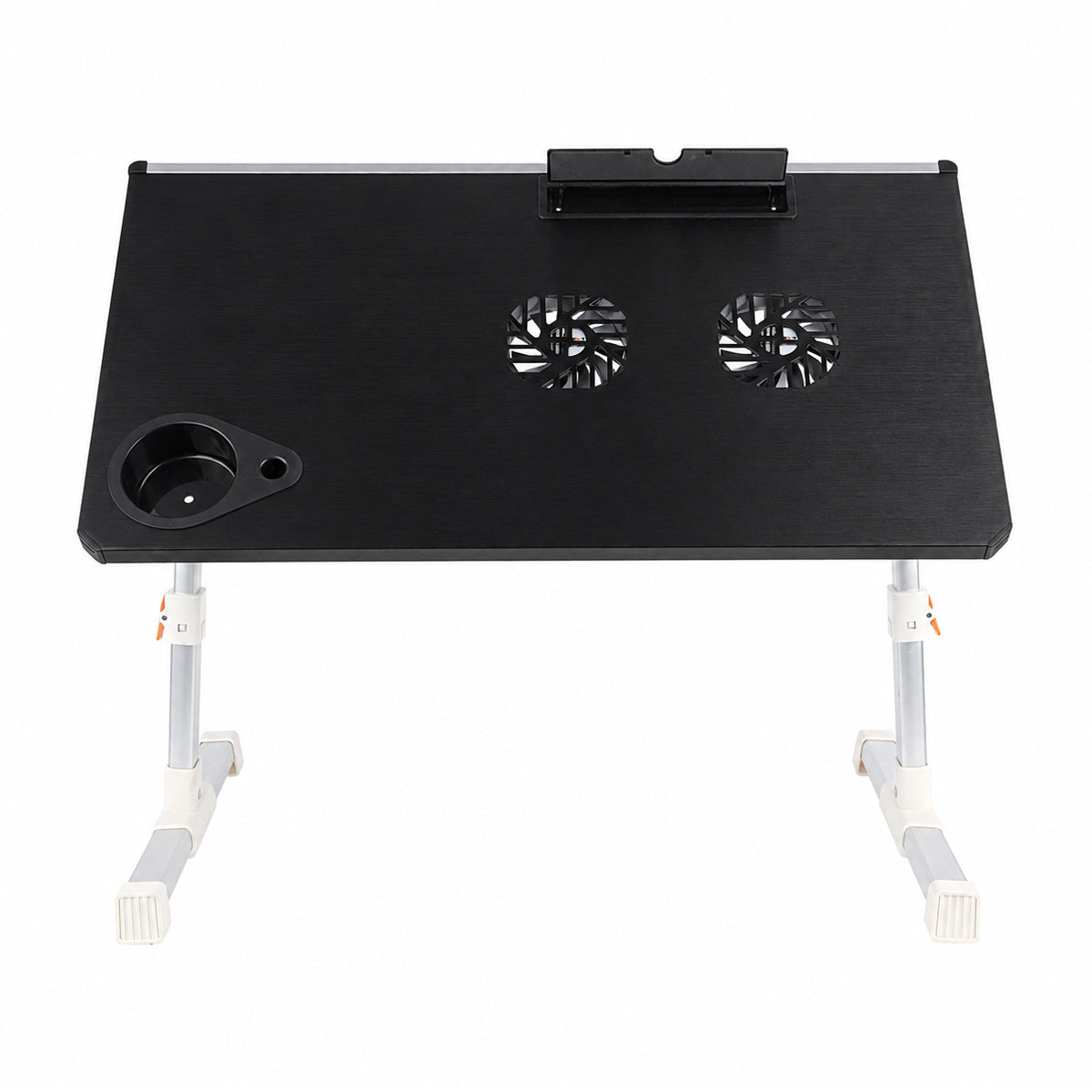 Portable Foldable Aluminum Laptop Desk with Dual USB Cooling Fans – Adjustable Height | The Writershub.in | Black