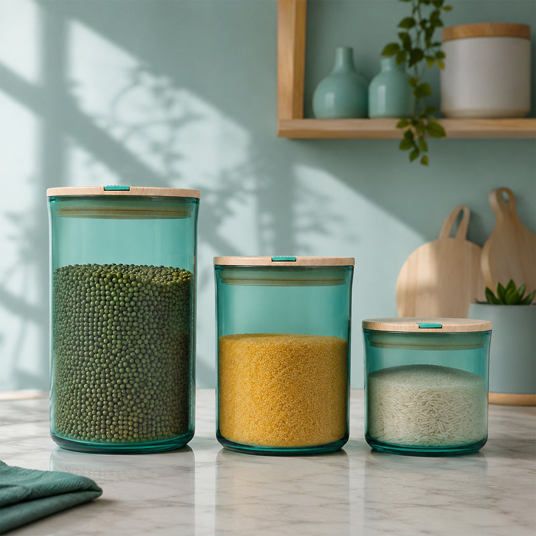 Lock & Lock Nature Round Airtight Container 3pcs Set – 500mL, 700mL, 1.1L | Transparent Green | The Writershub