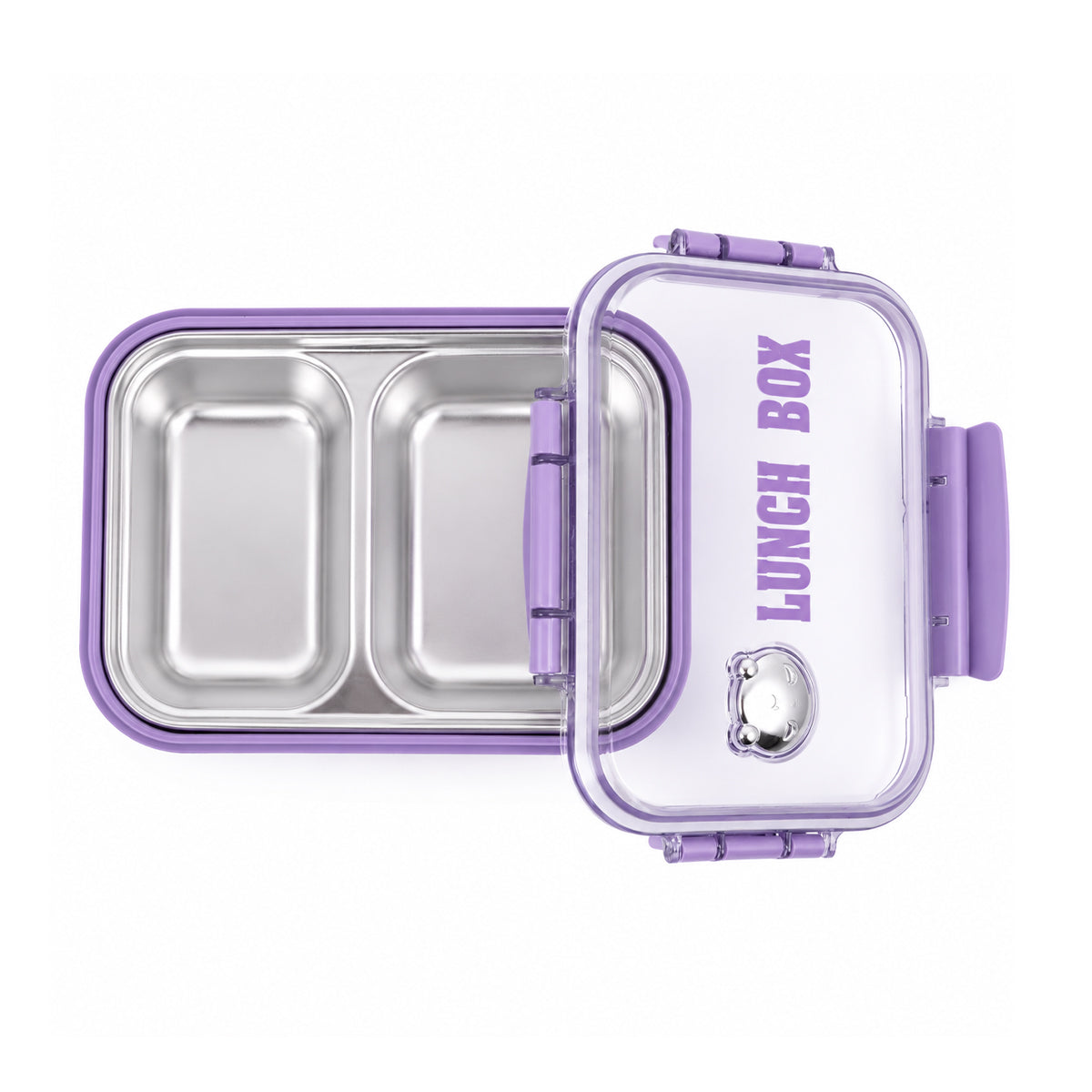 The Writershub 2-Compartment Purple Lunch Box with Leak-Proof Lid – 304 Stainless Steel | School, Office, Travel