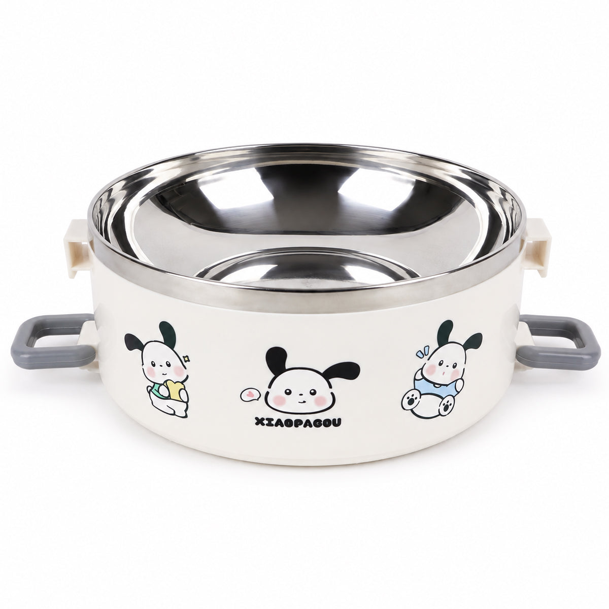 Double Layer Stainless Steel Insulated Lunch Box with Cute Cartoon Design – Grey | The Writershub.in | 2-Tier, Leak-Resistant