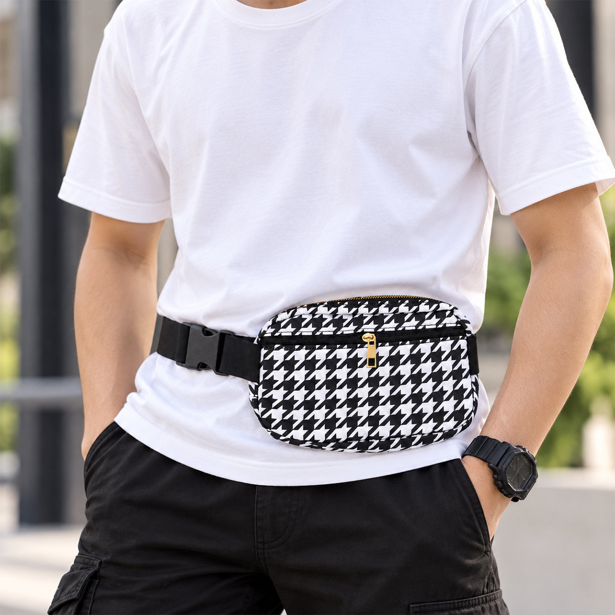 The Writershub Crossbody Belt Bag for Ladies – Stylish Waist Pouch (Pink & Black/White)
