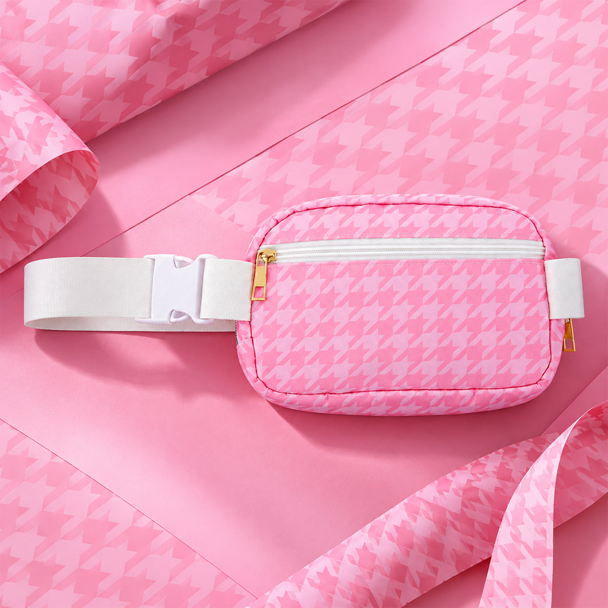 The Writershub Crossbody Belt Bag for Ladies – Stylish Waist Pouch (Pink & Black/White)