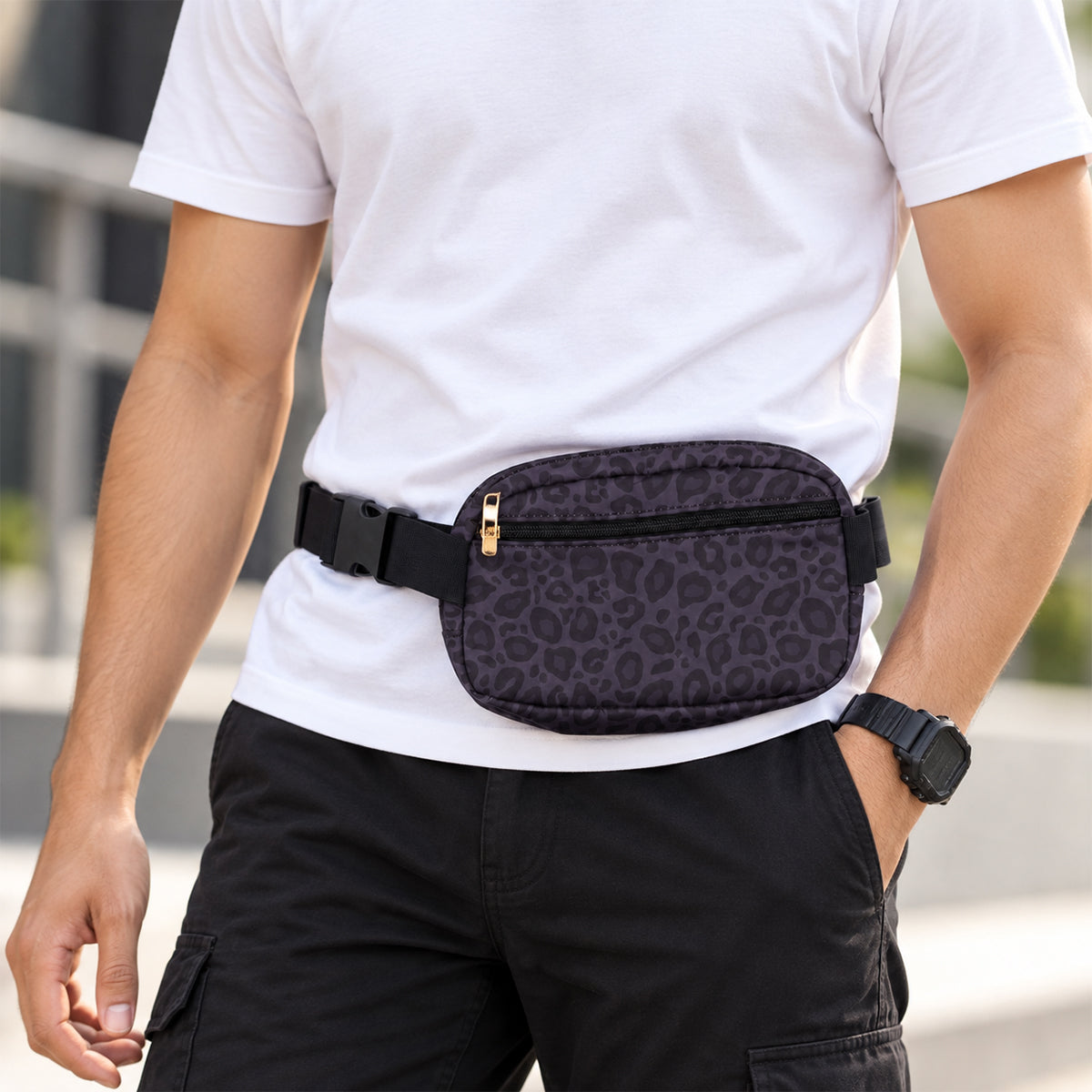 Grey Leopard Print Belt Bag | Convertible Crossbody & Waist Pack for Women