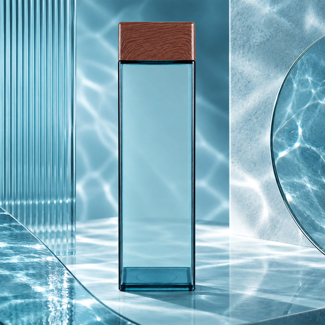 450ml Transparent Square Plastic Water Bottle with Wood‑Grain Cap | The Writershub