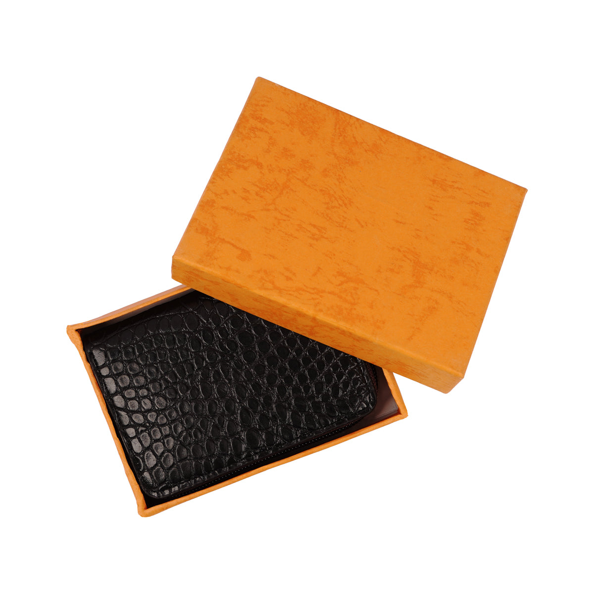 Stylish Black Printed Leather Card Holder – Crocodile Grain Design