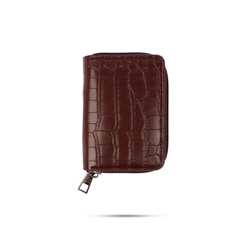 The Writershub Stylish Deep Coffee Brown Crocodile Grain Leather Card Holder