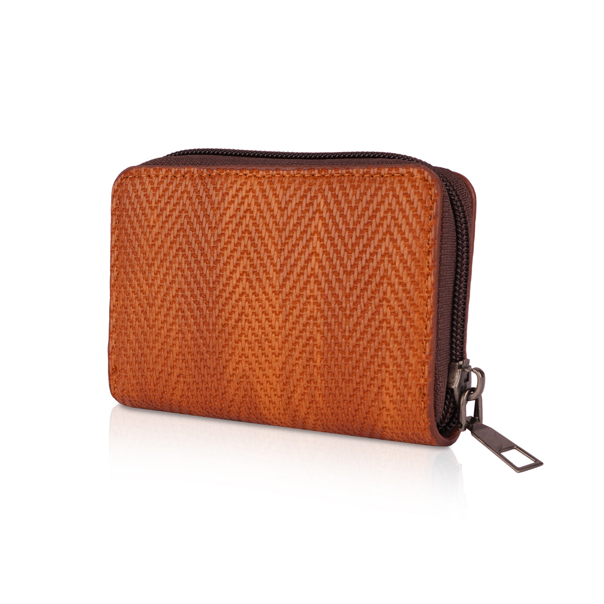 The Writershub Coffee Brown Printed Leather Zipper Card Holder