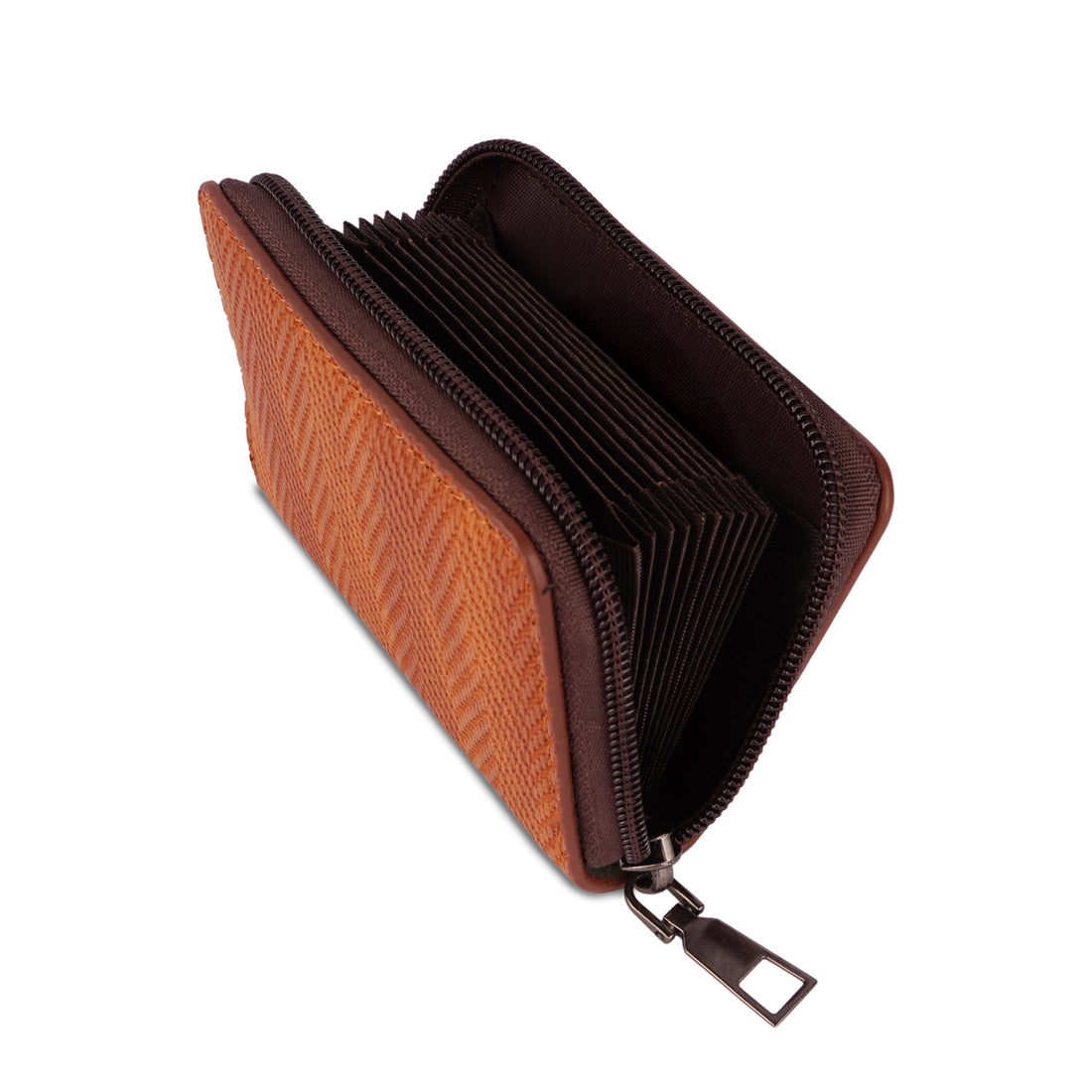 The Writershub Coffee Brown Printed Leather Zipper Card Holder