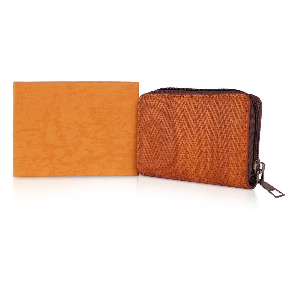 The Writershub Coffee Brown Printed Leather Zipper Card Holder