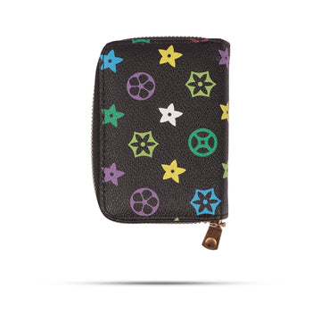 The Writershub Multi-Colour Printed Leather Card Holder Wallet with Zipper Closure
