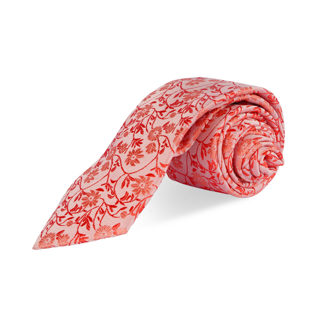 The Writershub Luxury Coral Pink Floral Necktie – Satin Finish