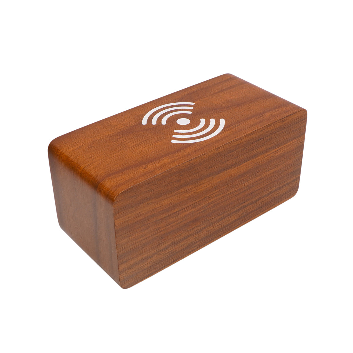 Digital LED Alarm Clock with Wireless Charger – Wooden Desk Clock, Brown