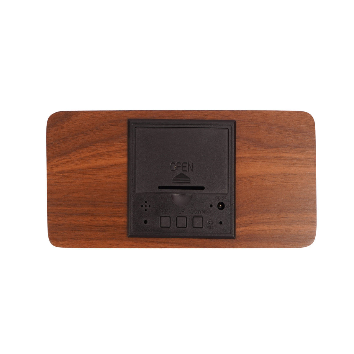 Digital LED Alarm Clock with Wireless Charger – Wooden Desk Clock, Brown
