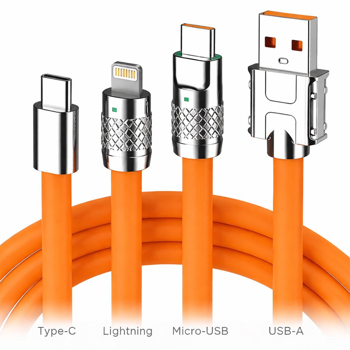 3-in-1 Fast Charging Data Cable – 120W Retractable USB Cable Orange