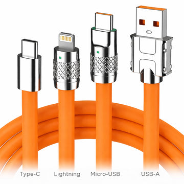 3-in-1 Fast Charging Data Cable – 120W Retractable USB Cable Orange