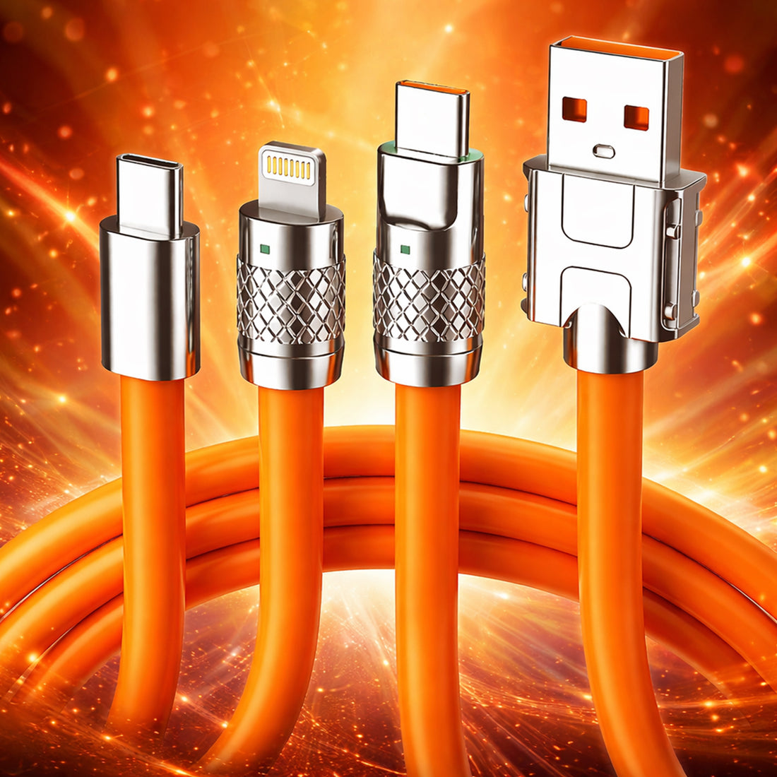3-in-1 Fast Charging Data Cable – 120W Retractable USB Cable Orange