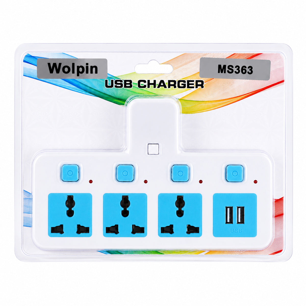 MS363 Multi-Plug Extension Board – 3 Universal Sockets + 2 USB Ports with Individual Switches by The Writershub