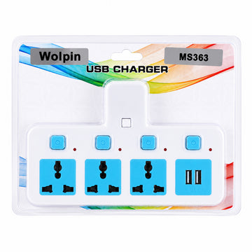MS363 Multi-Plug Extension Board – 3 Universal Sockets + 2 USB Ports with Individual Switches by The Writershub