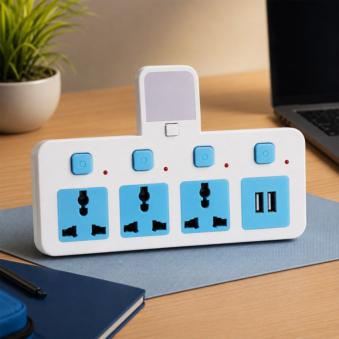 MS363 Multi-Plug Extension Board – 3 Universal Sockets + 2 USB Ports with Individual Switches by The Writershub