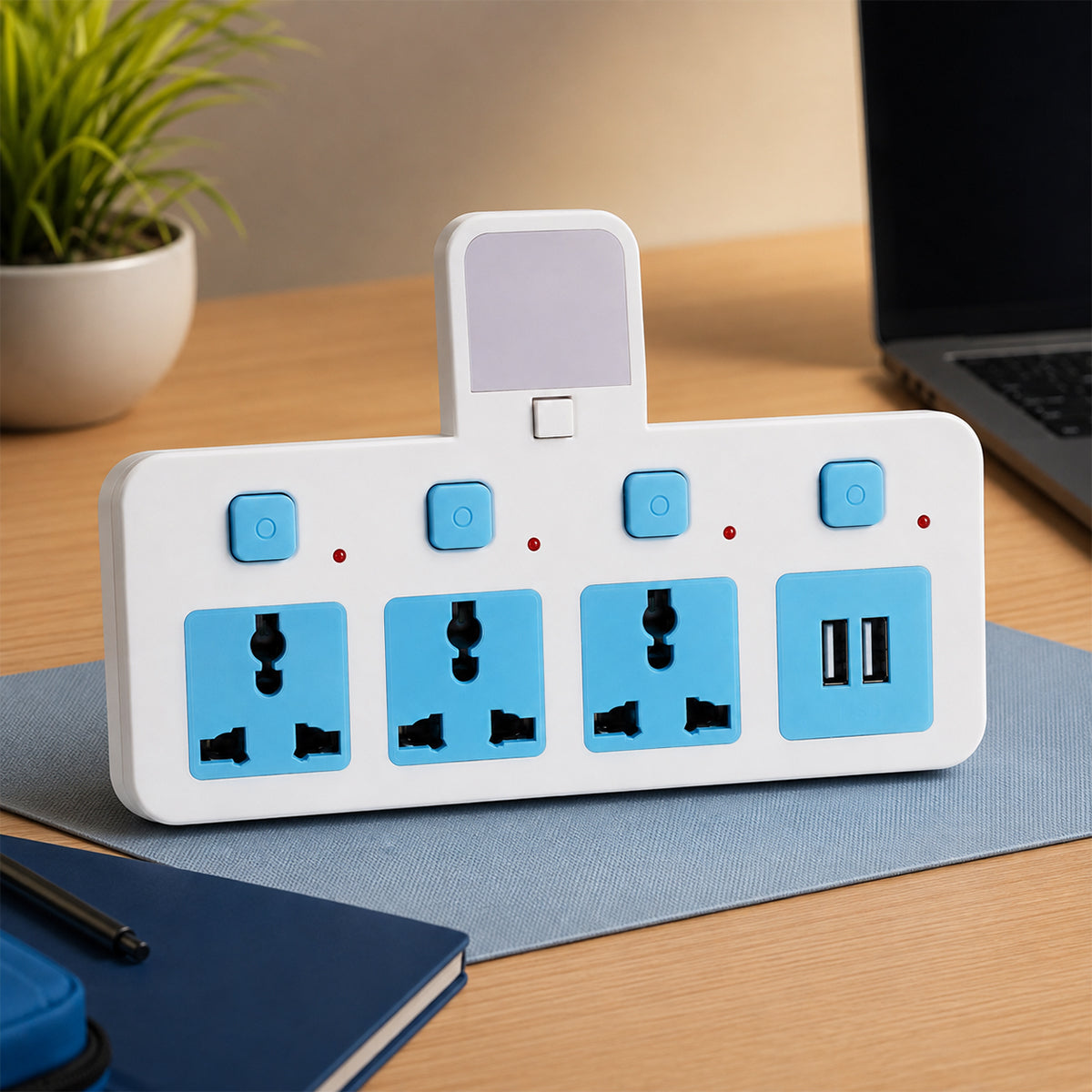 MS363 Multi-Plug Extension Board – 3 Universal Sockets + 2 USB Ports with Individual Switches by The Writershub