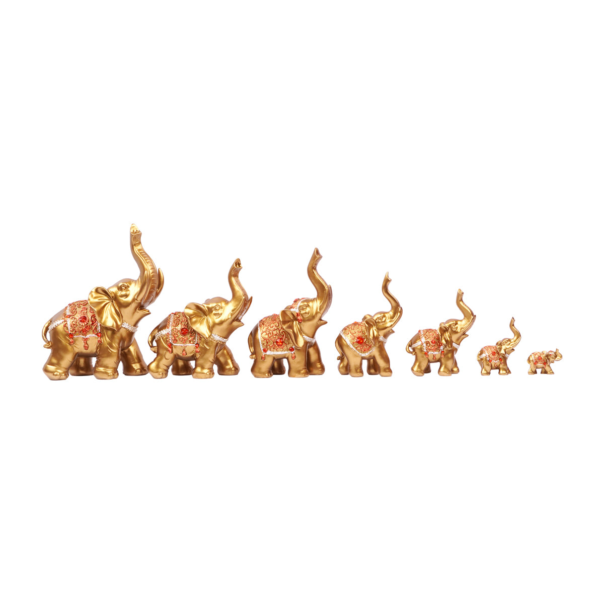 The Writershub Royal Golden Elephant Family Showpiece Set – 7 Piece Decor Collection