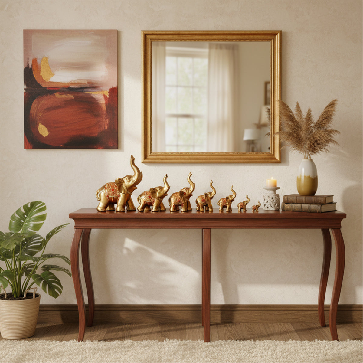 The Writershub Royal Golden Elephant Family Showpiece Set – 7 Piece Decor Collection