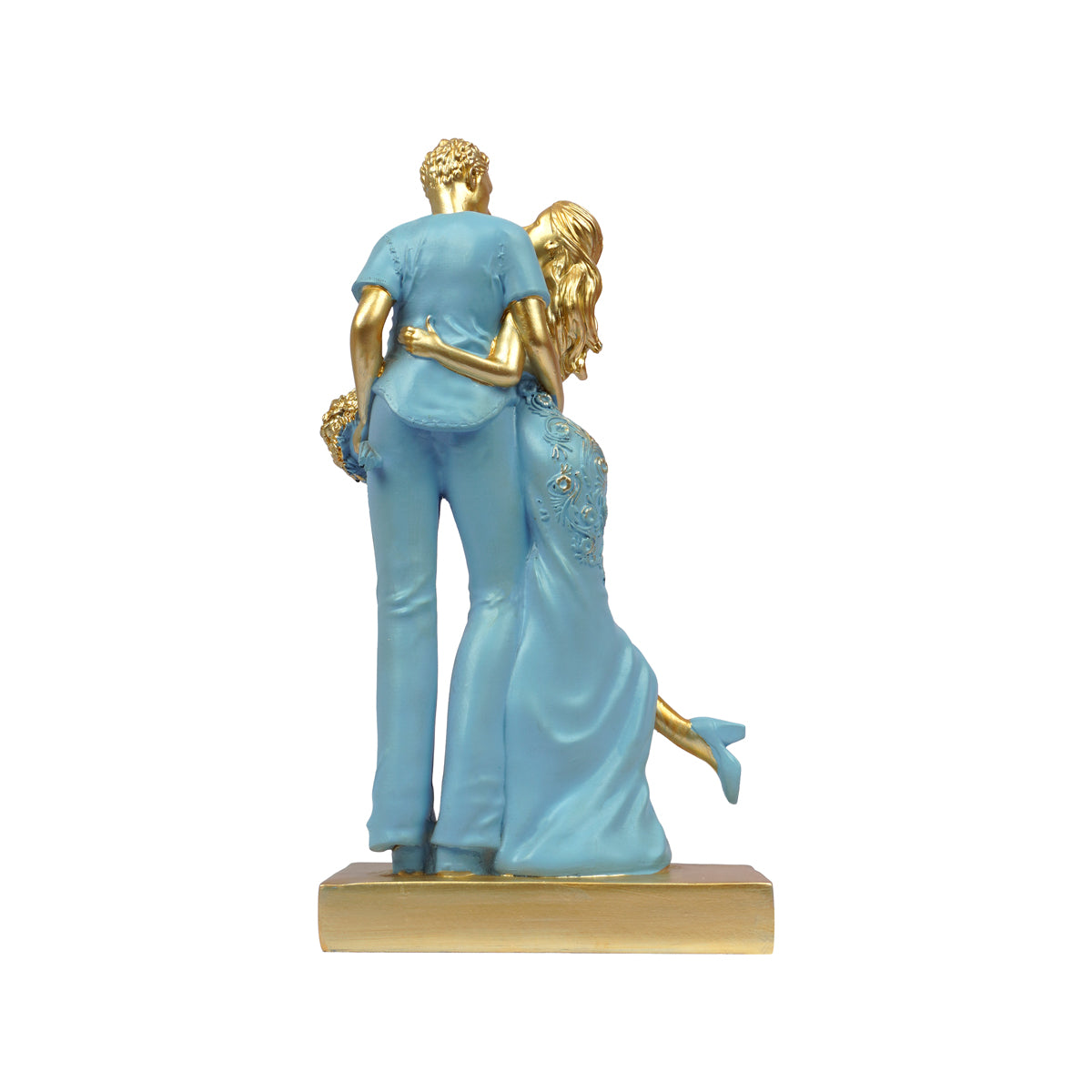 Romantic Couple Showpiece with Rose Bouquet – Elegant Resin Love Figurine