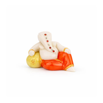 The Writershub White Ganesha Reclining Idol - Resin Showpiece with Crystals, 5cm