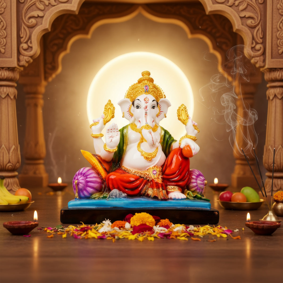 Colourful Lord Ganesha Statue – Multicolour Polyresin Vastu Idol for Home & Office